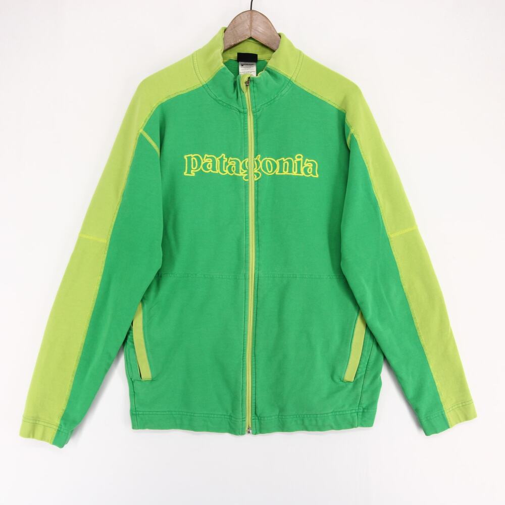 Patagonia Full Zip Stretch Fleece Jacket Mens XL Green Colorblock Mock Neck